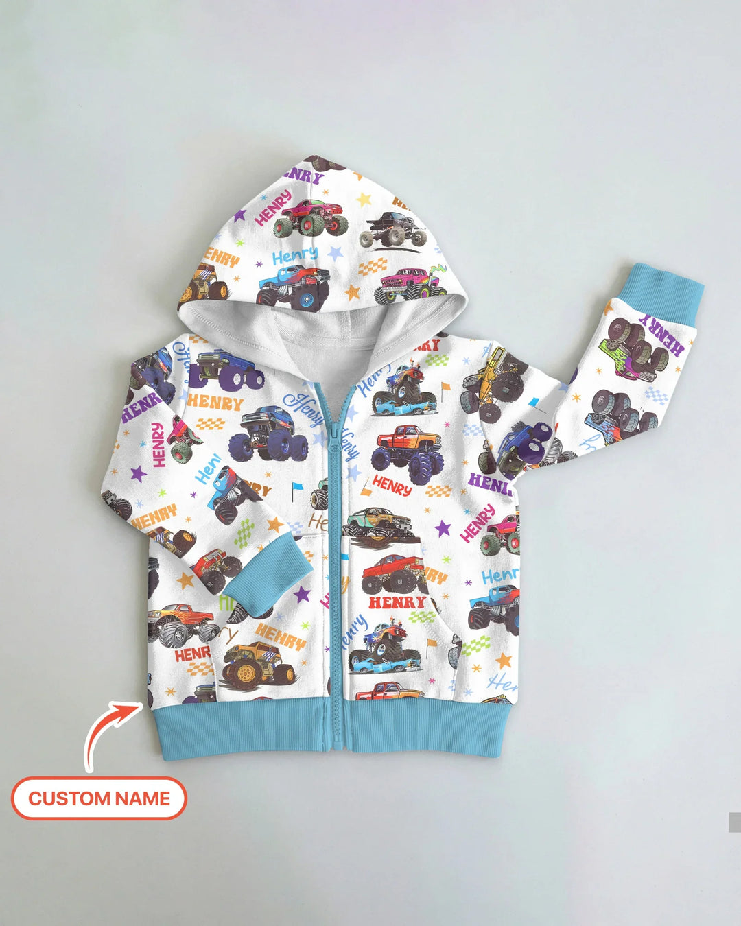 Monster Truck Personalisierter Bambus-Kapuzenpullover mit Reißverschluss