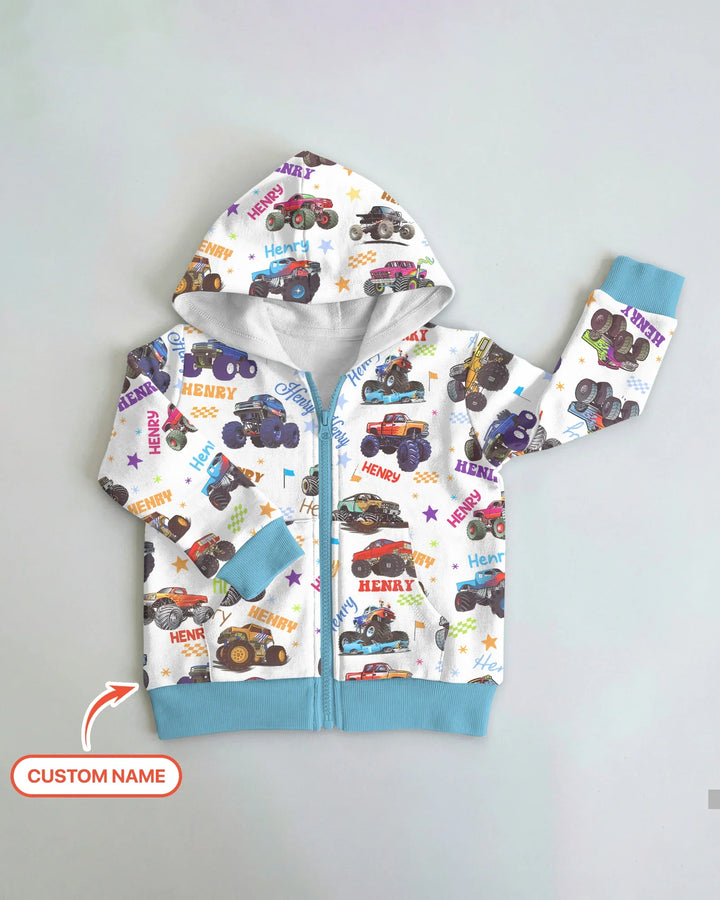 Monster Truck Personalisierter Bambus-Kapuzenpullover mit Reißverschluss