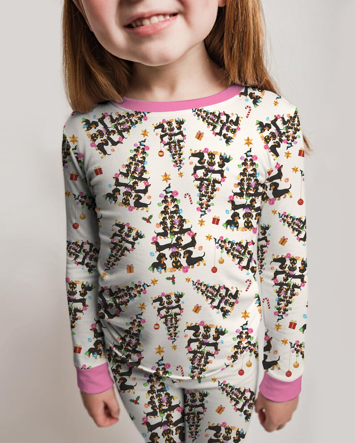 Doxie Christmas Tree Bamboo Two Piece Long Sleeve Pajama Set
