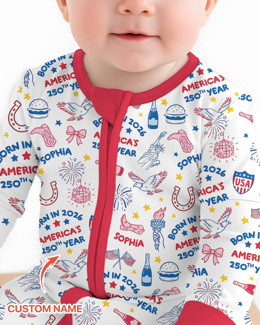 Born in 2026 America’s 250th Year Custom Name Bamboo Convertible Zippy