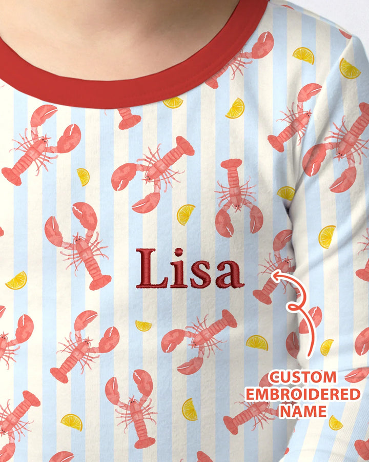 Personalized Embroidered Crawfish Summer Baby Bamboo Two Piece Long Sleeve Pajama Set