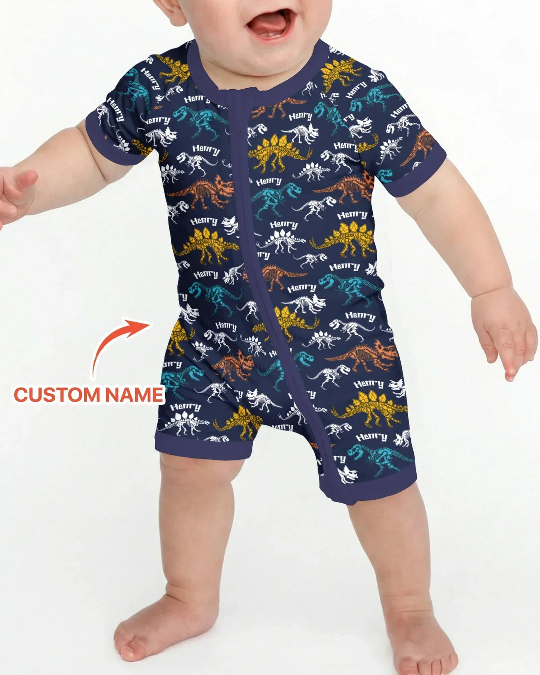 Dino Bones Parade Custom Name Bamboo Shorty Zippy