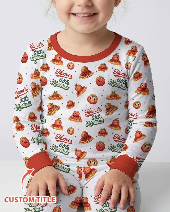 Custom Name Little Meatball Bamboo Two Piece Long Sleeve Pajama Set