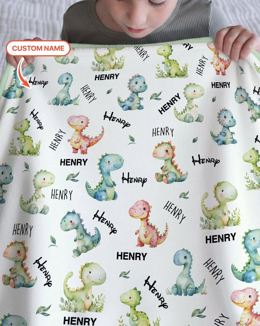 Dinosaur Custom Name Bamboo Blanket