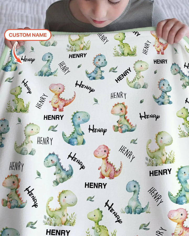 Dinosaur Custom Name Bamboo Blanket