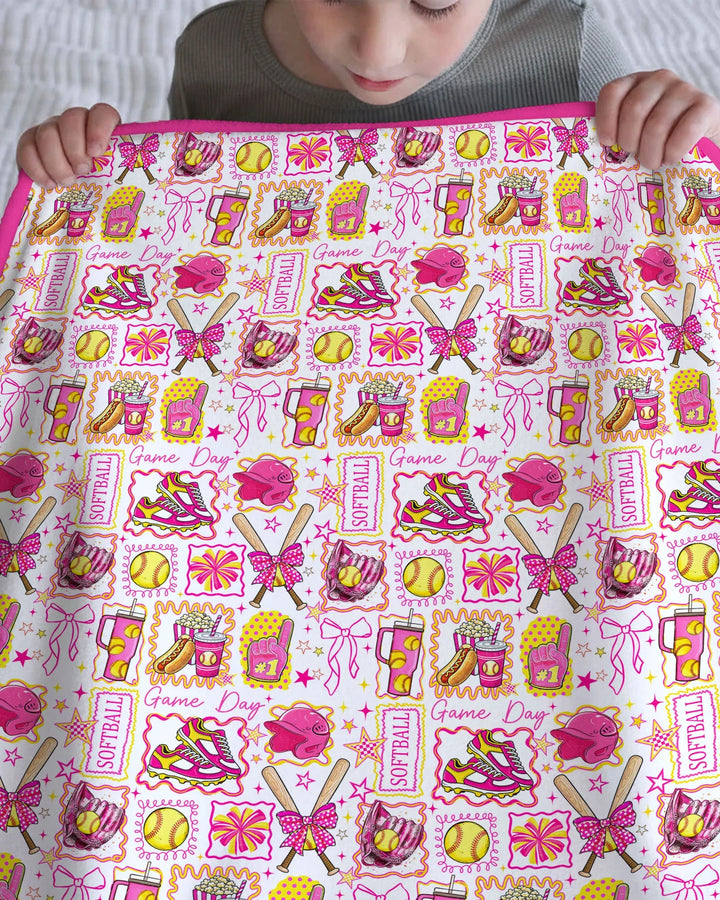 Pink Softball Game Day Bamboo Blanket