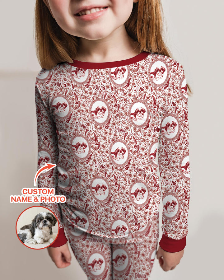 Custom Pet Photo Chinoiserie Garden Bamboo Two Piece Long Sleeve Pajama Set