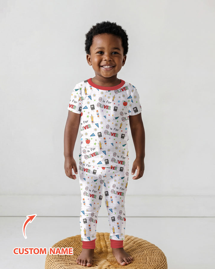 Personalized Back To School Bamboo Two Piece Short Sleeve Pajama Set