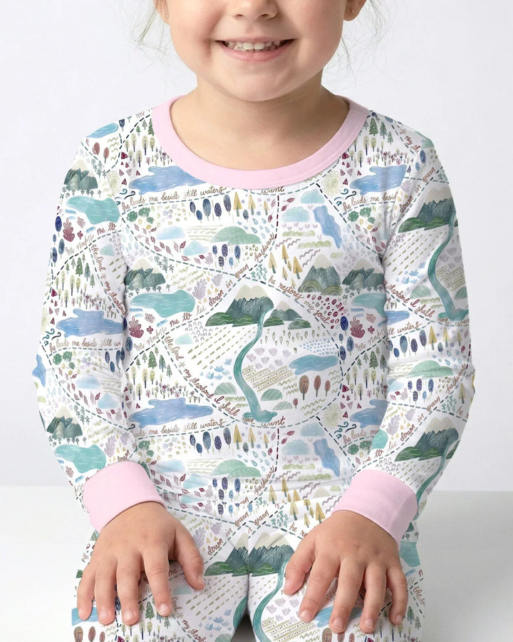 Whimsical Psalms 23 Map Bamboo Two Piece Long Sleeve Pajama Set