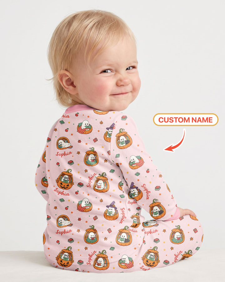 Bookish Boo Ghost Pumpkin Bamboo Two Piece Long Sleeve Pajama Set