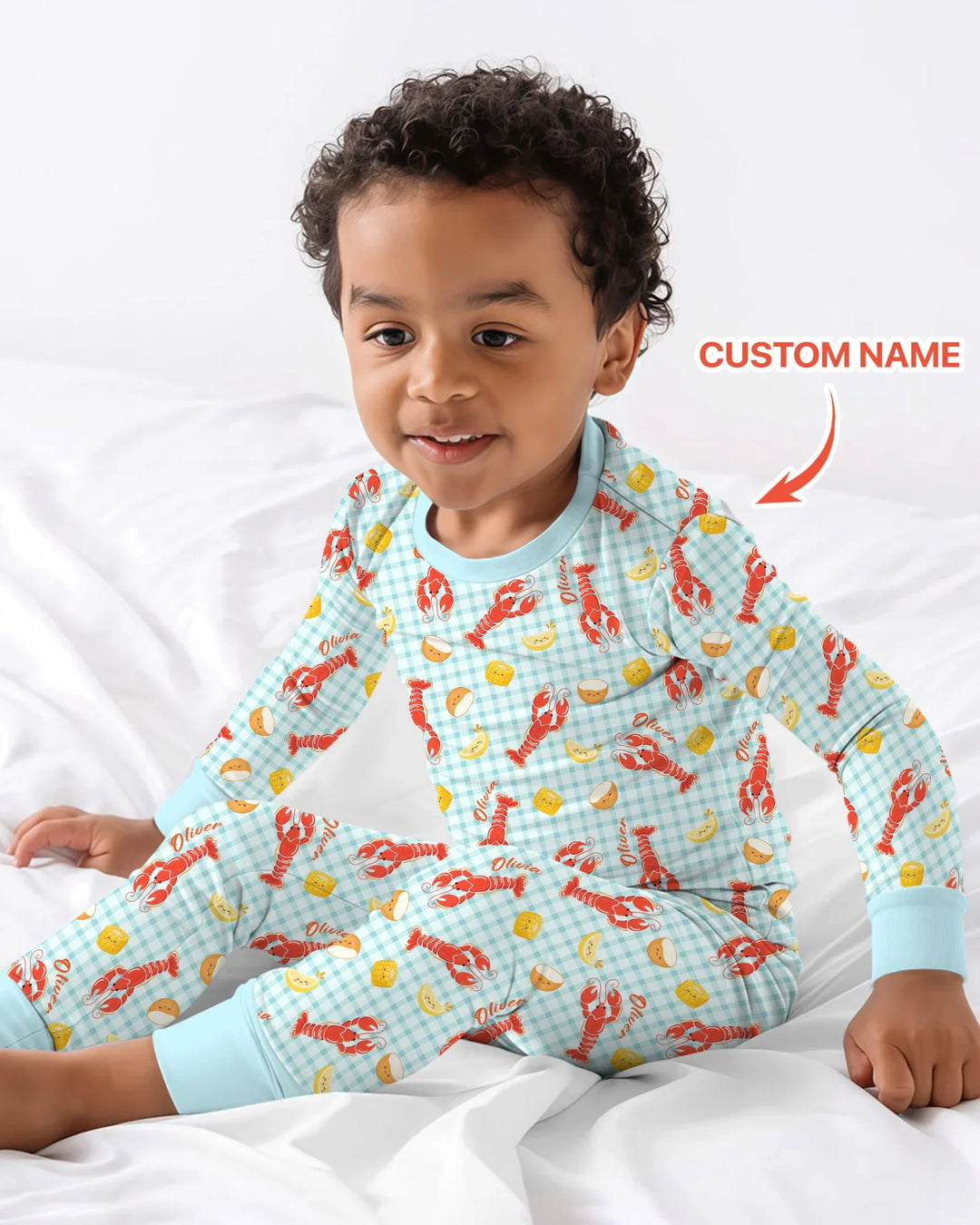 Custom Name Preppy Crawfish Season Bamboo Two Piece Long Sleeve Pajama Set