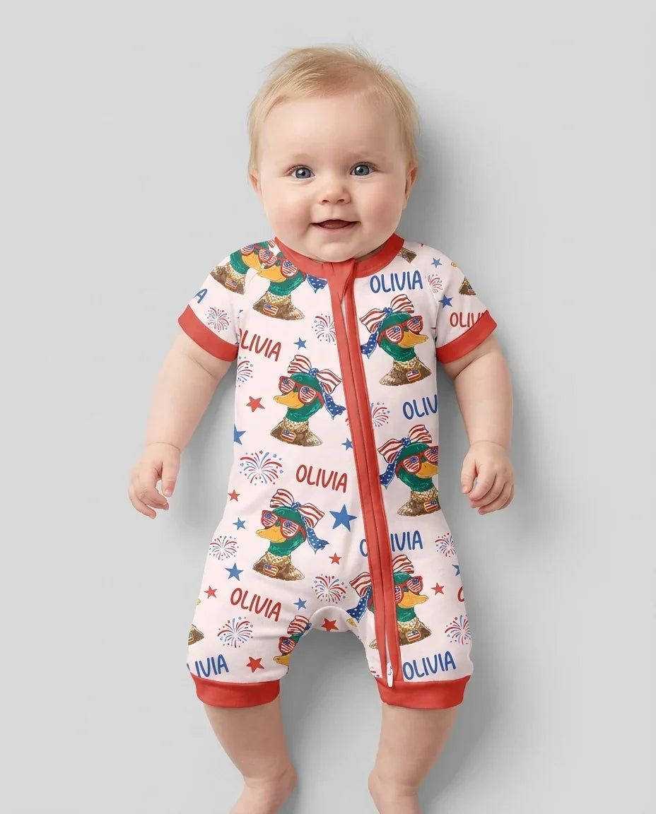 Custom Name Patriotic Mallard Duck  Bamboo Shorty Zippy