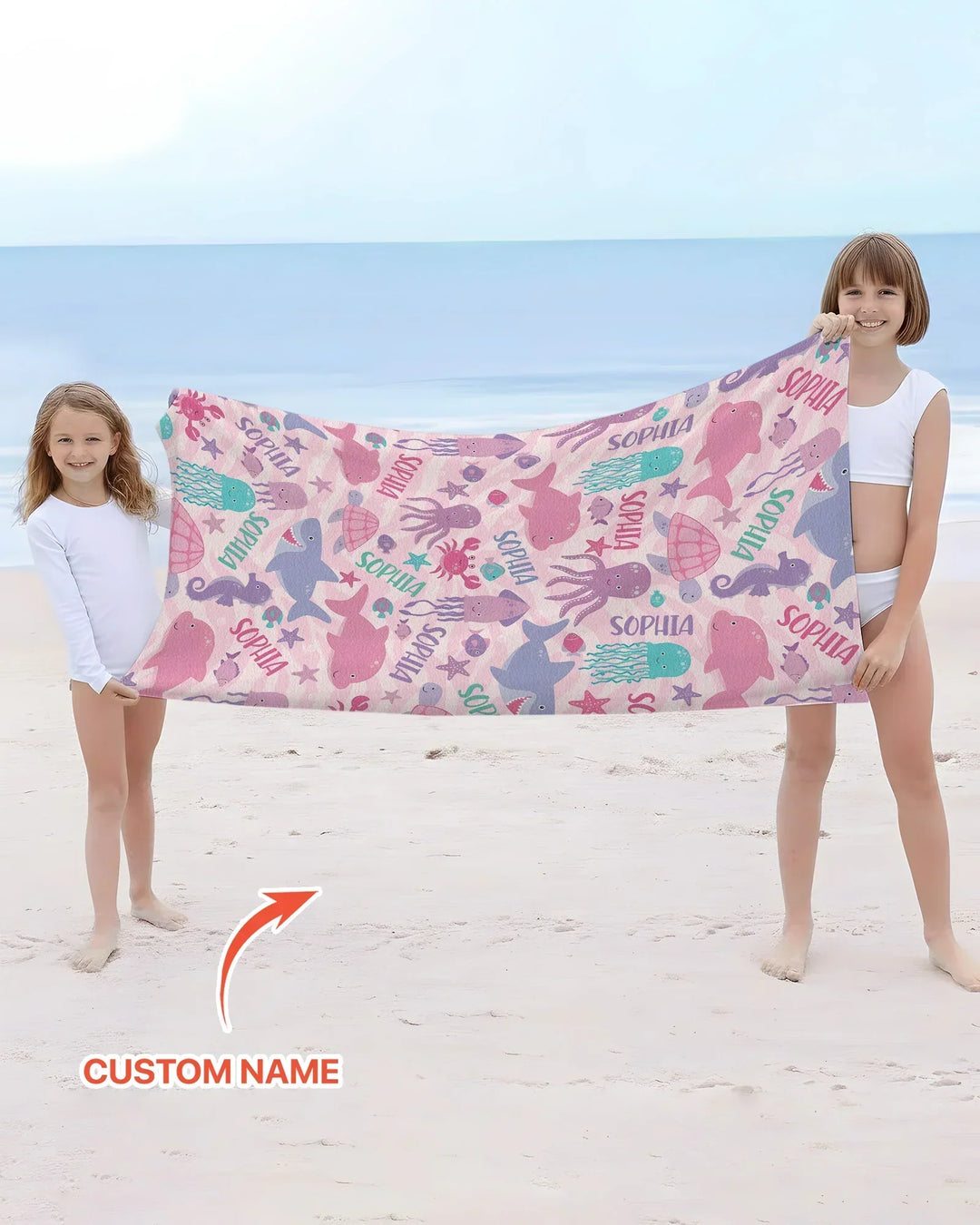 Personalisiertes Meeresleben Kinder Bambus Strandtuch