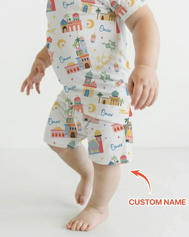 Zweiteiliges Pyjama-Set mit kurzen Ärmeln und Shorts im Sommer-Design