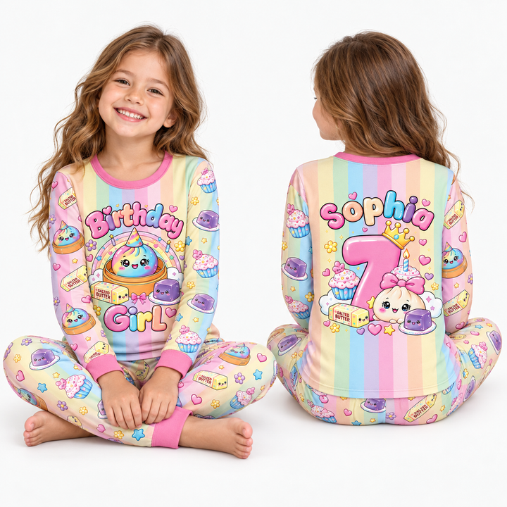 Personalized Squishy Party Birthday Girl Bamboo Two Piece Long Sleeve Pajama Set