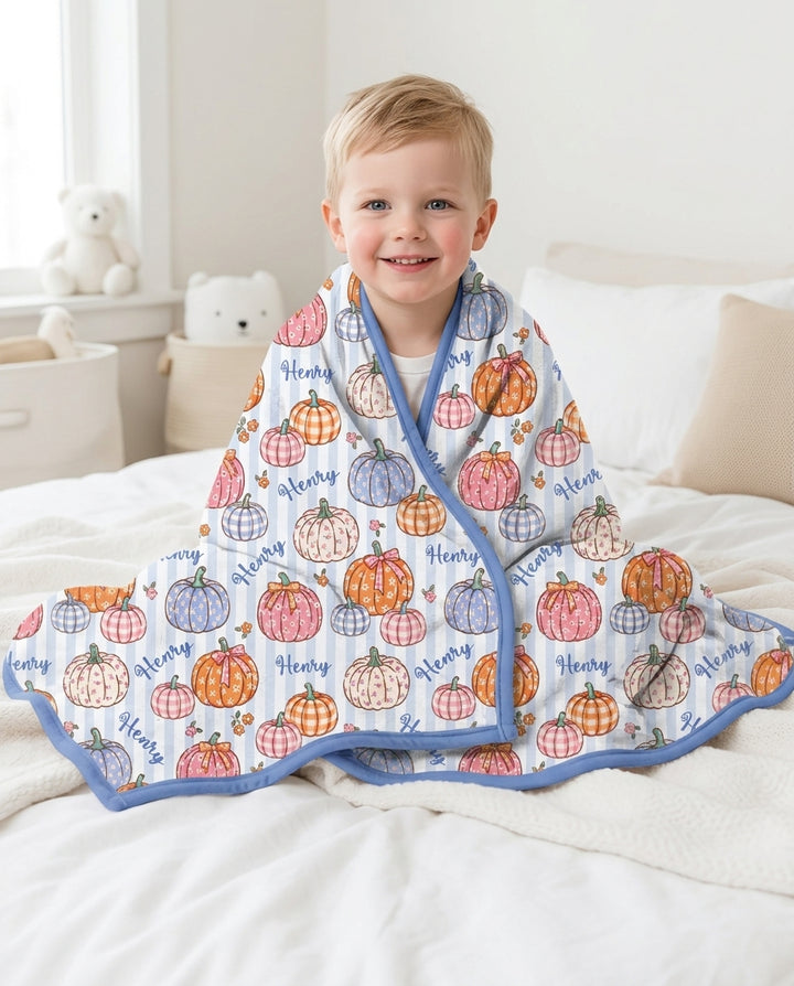 Custom Name Pumpkin Patch Bamboo Blanket
