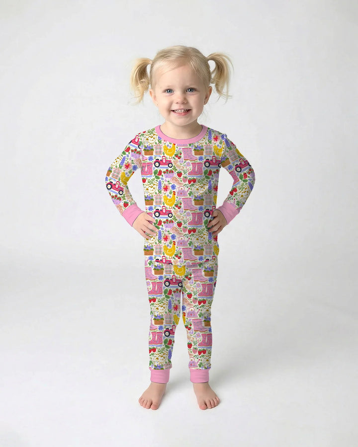 Zweiteiliges Langarm-Pyjama-Set mit Sommerfrüchten