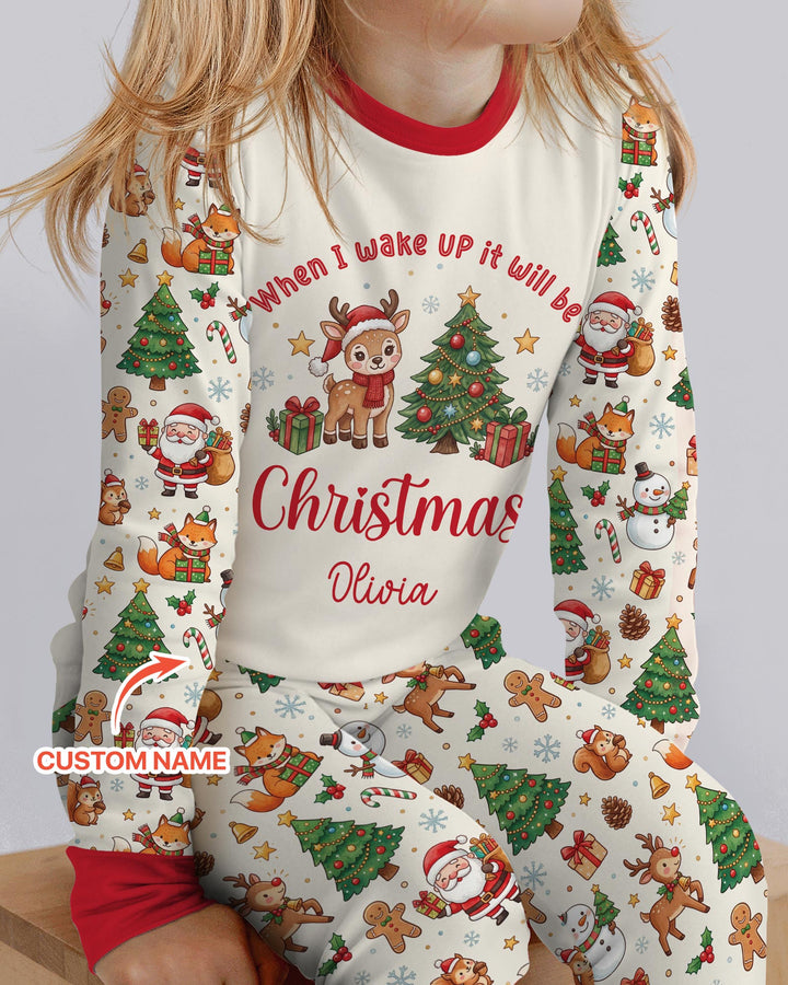 Custom Name When I Wake Up It's Will Be Christmas Bamboo Two Piece Long Sleeve Pajama Set