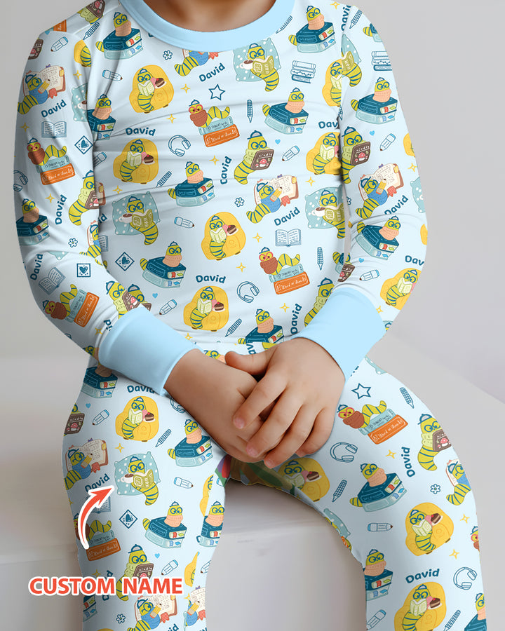 Little Book Worm Family Matching Bamboo Two Piece Long Sleeve Pajama Set