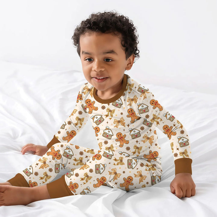 Brushstroke Gingerbread Two Piece Long Sleeve Pajama Set , Brushstroke Gingerbread Two Piece Long Sleeve Pajama Set - 12-18M