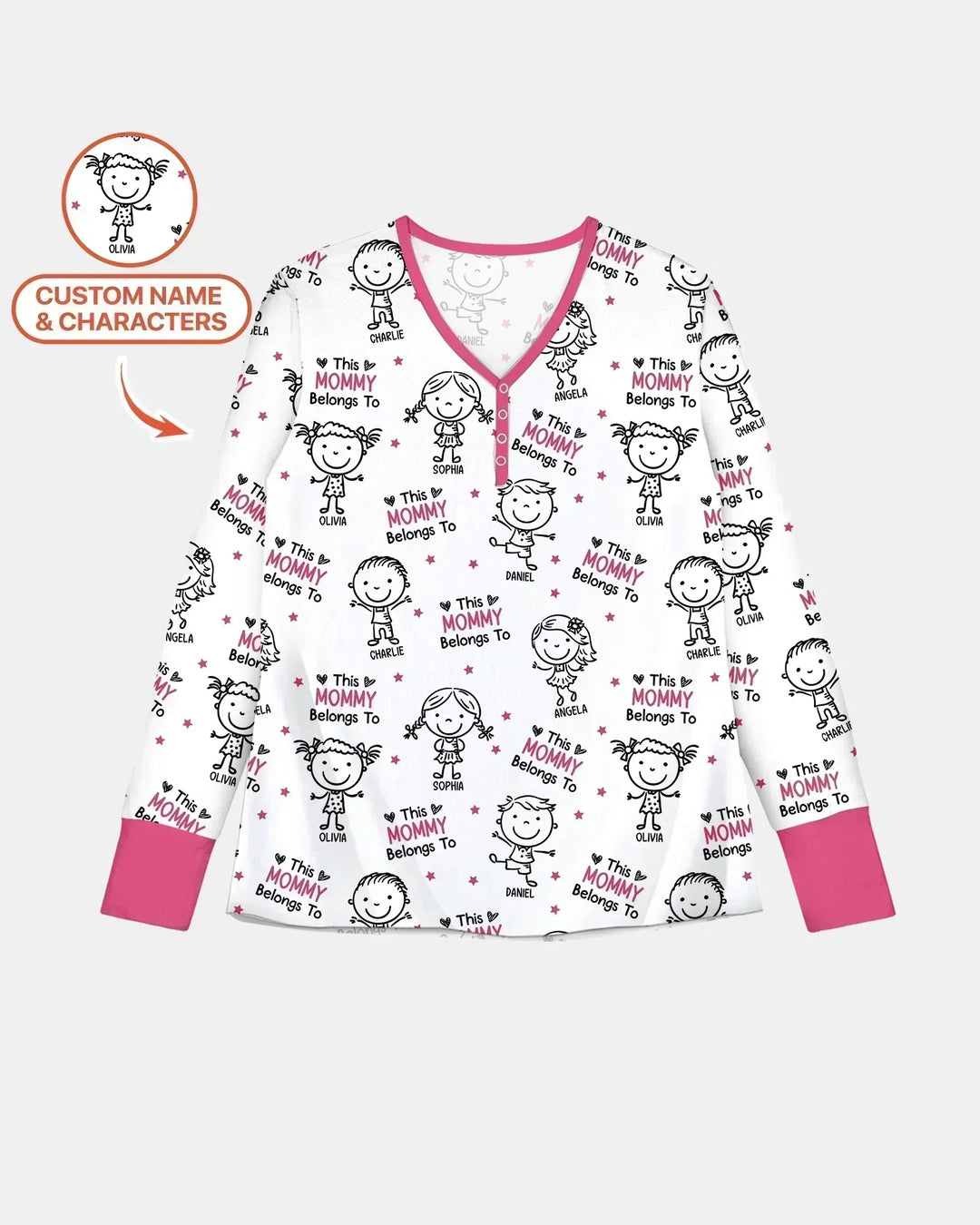 Personalisierter Name „Diese Mama gehört zu“ Doodle Bambus Damen Pyjama-Set