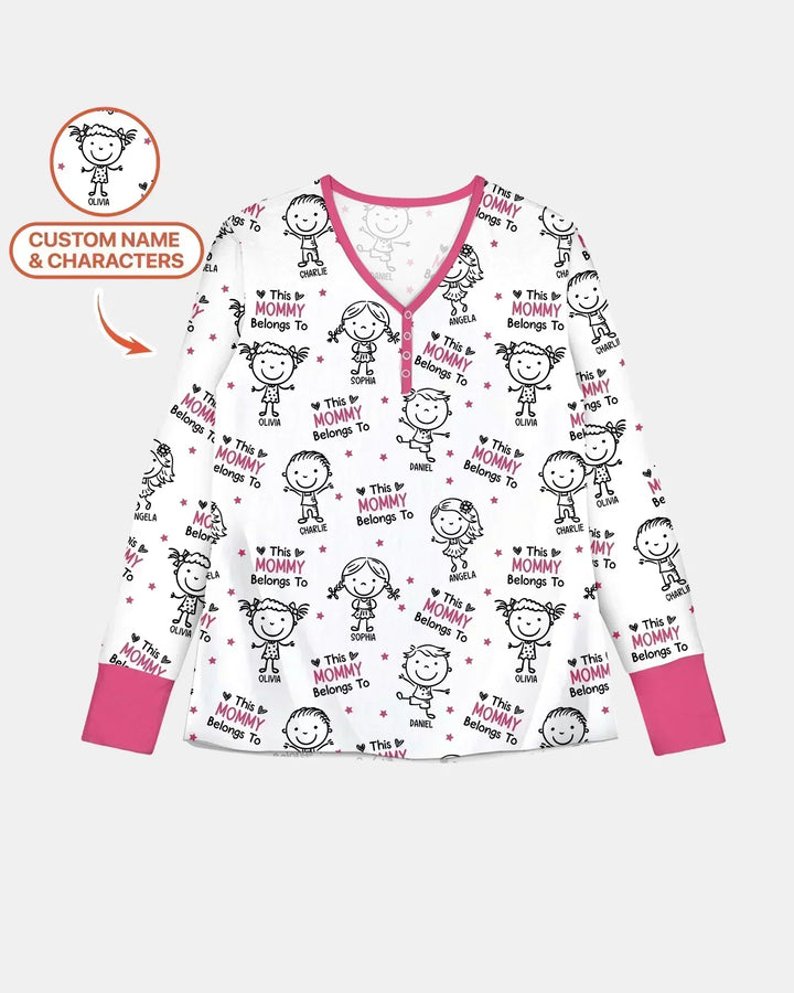 Personalisierter Name „Diese Mama gehört zu“ Doodle Bambus Damen Pyjama-Set