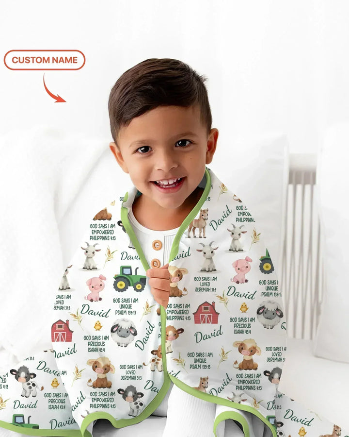 Custom Name God Says I Am Farm Animals Bamboo Blanket