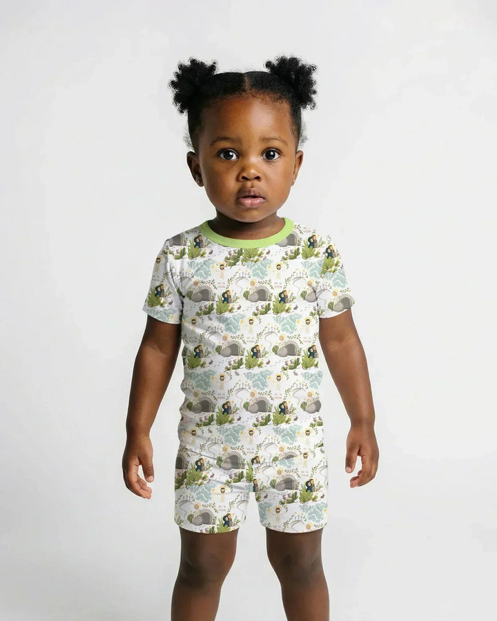 Matthew 28:1–8 He Is Risen Bamboo Two Piece Short Sleeve Shorts Pajama Set