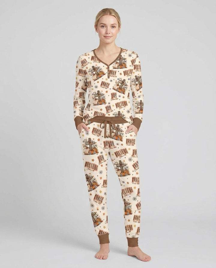 Floral Fall Give Thanks To The Lord Bamboo Women Pajama Set