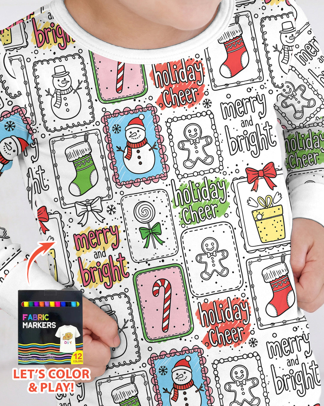 Merry Christmas Colorable  Bamboo Two Piece Long Sleeve Pajama Set