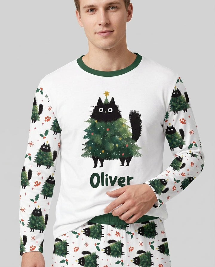 Custom Name Black Cat Christmas Bamboo Men's Pajama Set