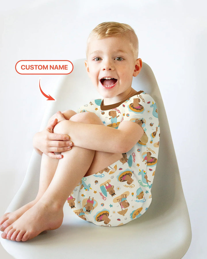 Don't Worry, Be Capy Custom Name Bamboo Two Piece Short Sleeve Shorts Pajama Set