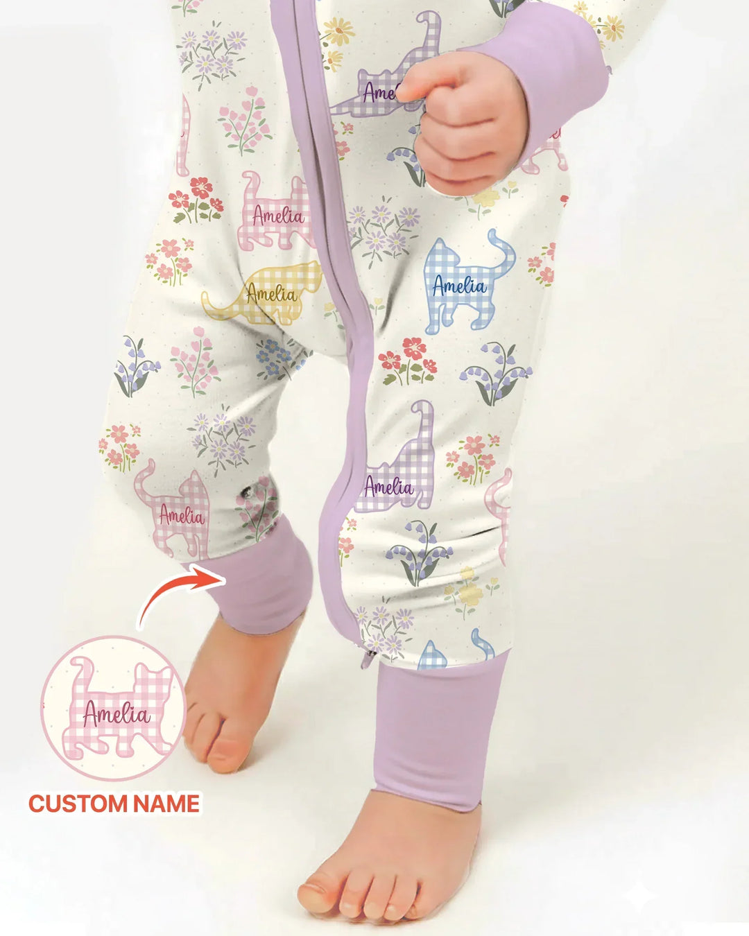 Gingham Cats Custom Name Bamboo Convertible Zippy