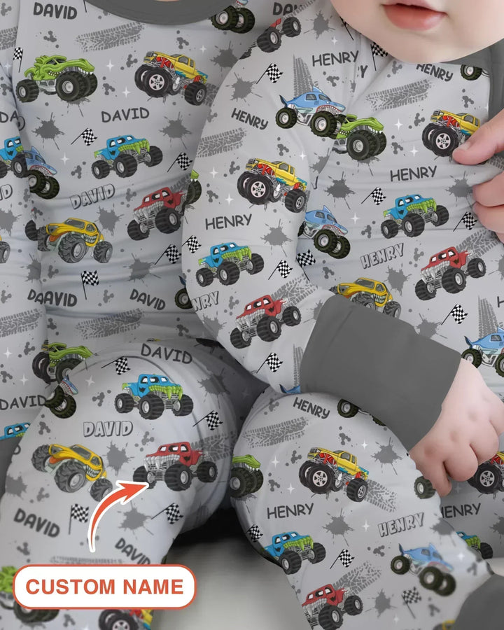 Monster Truck Dirt Jam Custom Name Daddy & Me Matching Bamboo Convertible Zippy