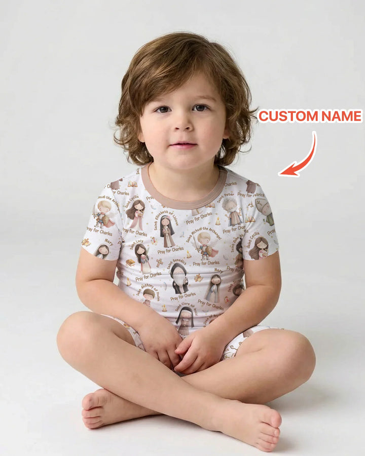 Pray For Me Custom Name Bamboo Two Piece Short Sleeve Shorts Pajama Set