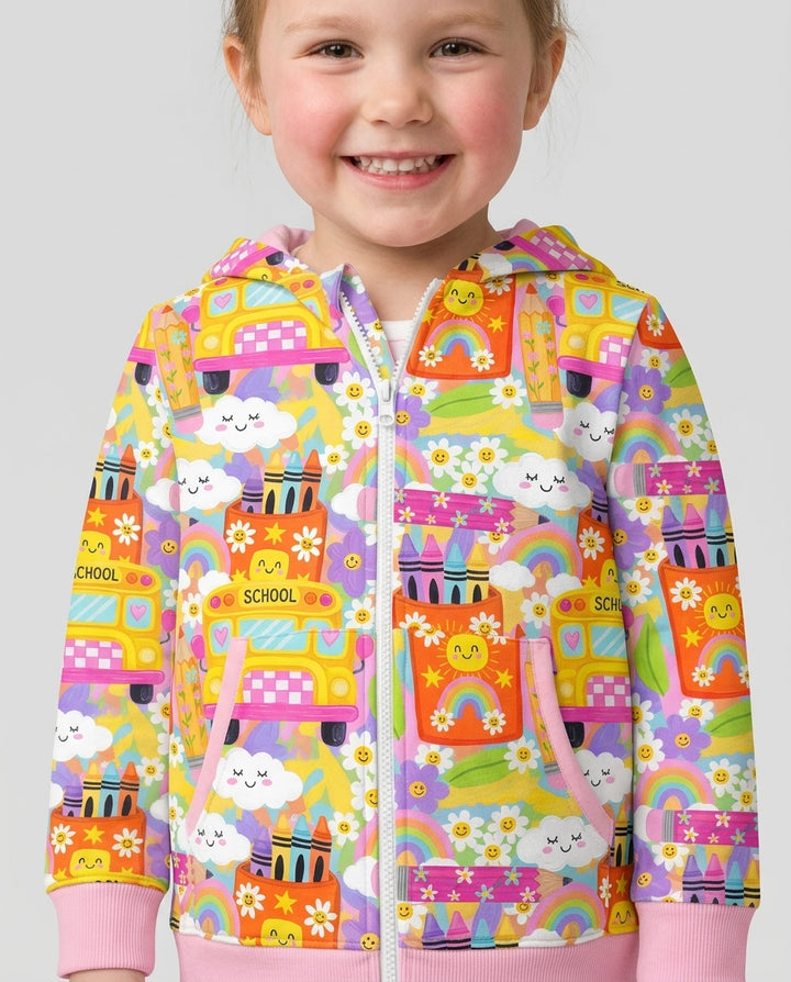 Retro Happy Classroom Bamboo Zip Hoodie
