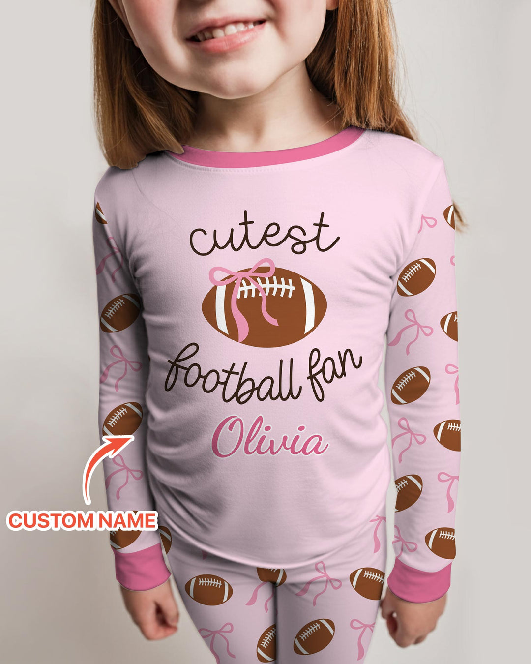 Custom Name Cutest Football Fan Bamboo Two Piece Long Sleeve Pajama Set