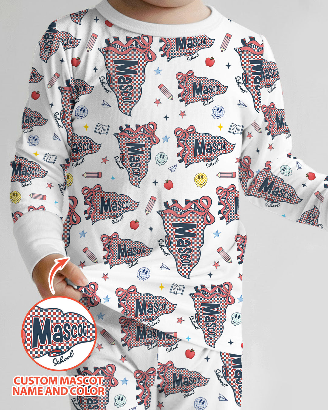Custom Mascot School Name Bamboo Two Piece Long Sleeve Pajama Set