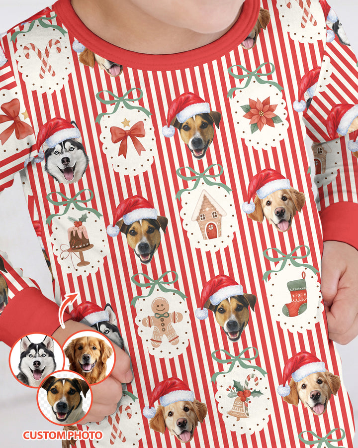 Christmas Paws Custom Photo Bamboo Two Piece Long Sleeve Pajama Set