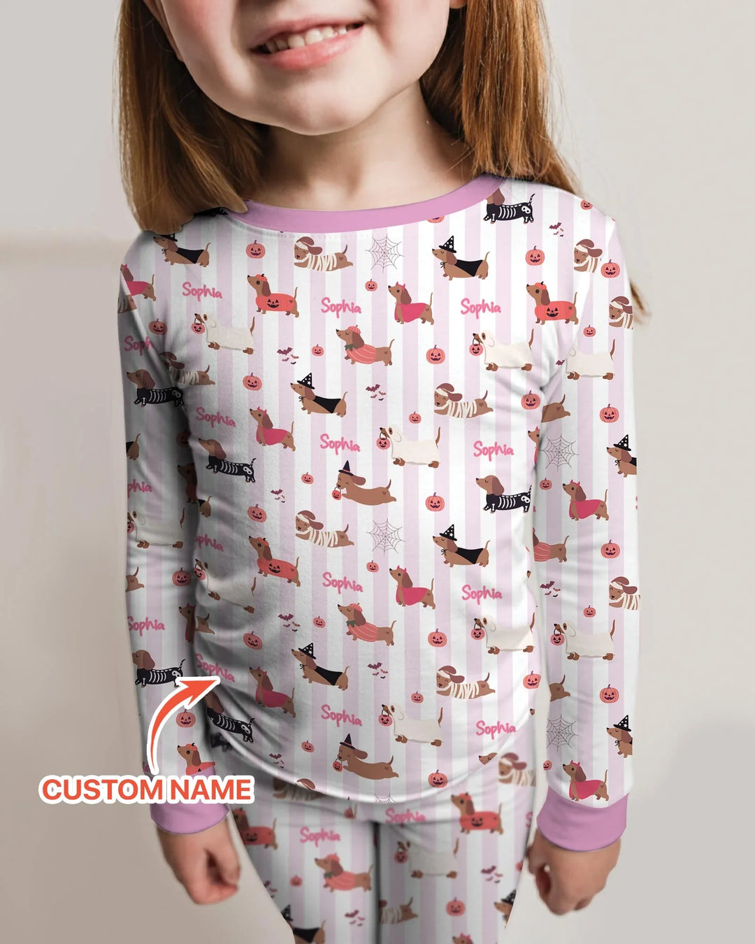 Custom Name Boo Crew Halloween Dachshund  Bamboo Two Piece Long Sleeve Pajama Set