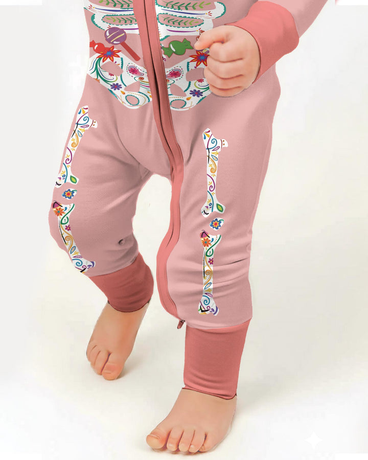 Custom Mexican Halloween Floral Skeleton Bamboo Two Piece Long Sleeve Pajama Set