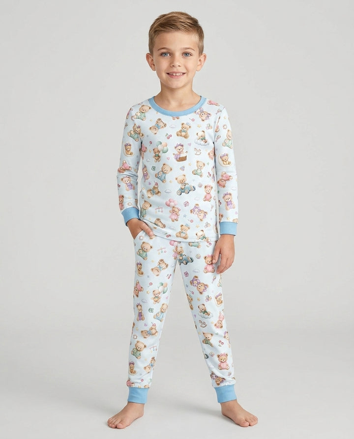 Kawaii Teddy Bamboo Two Piece Long Sleeve Pajama Set