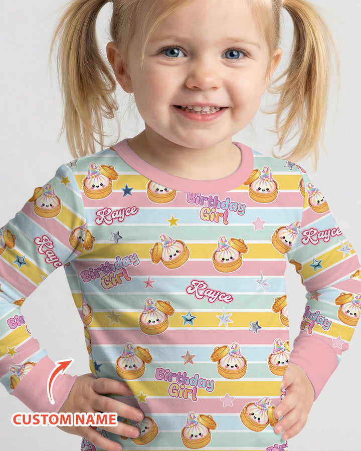 Custom Dumpling Birthday Girl  Bamboo Two Piece Long Sleeve Pajama Set