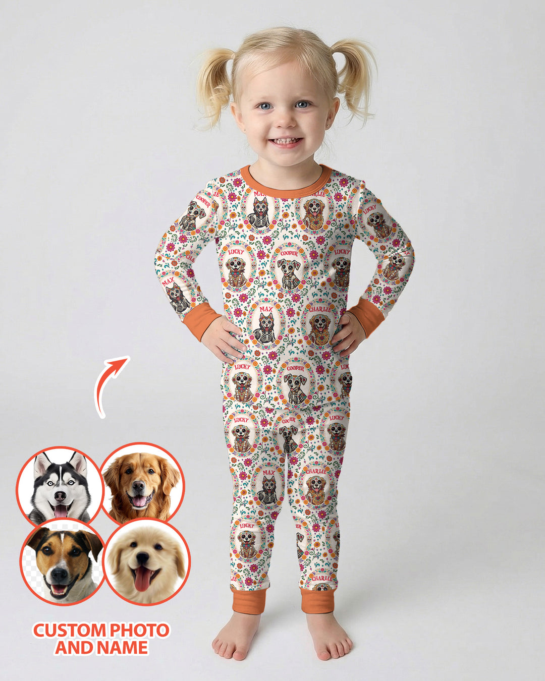 Hispanic Floral Dog Bamboo Two Piece Long Sleeve Pajama Set