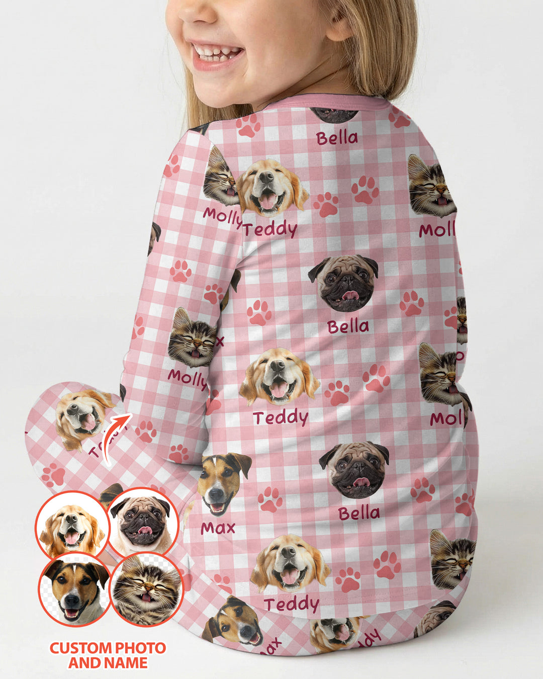 Custom Pet Photo With Name Bamboo Two Piece Long Sleeve Pajama Set