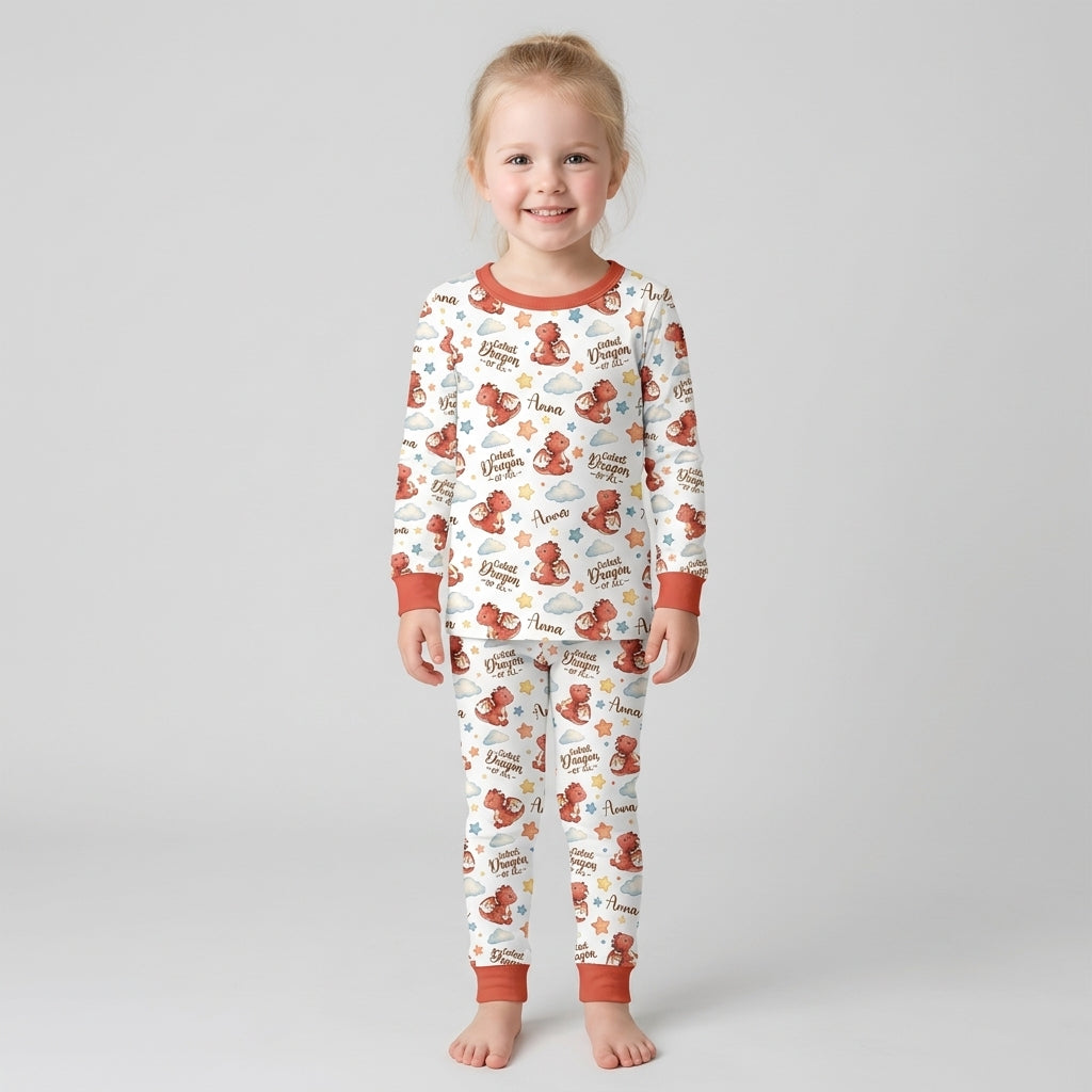 Custom Name Cutest Dragon Of All Bamboo Two Piece Long Sleeve Pajama Set
