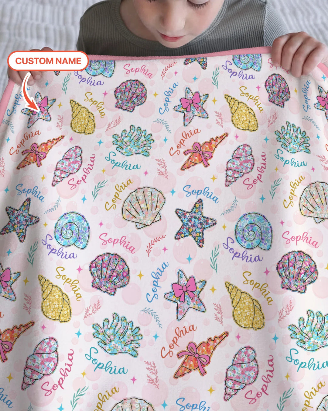 Custom Name Seaside Wildflower Summer Bamboo Blanket
