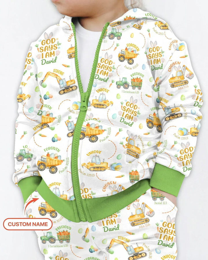 Frohe Ostern Gott sagt, ich bin Personalisierter Name Bambus-Kapuzenpullover mit Reißverschluss