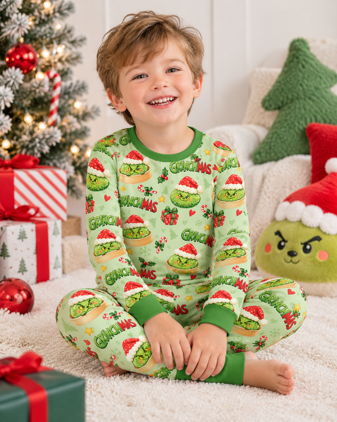 Grinchmas Dumpling Bamboo Two Piece Long Sleeve Pajama Set