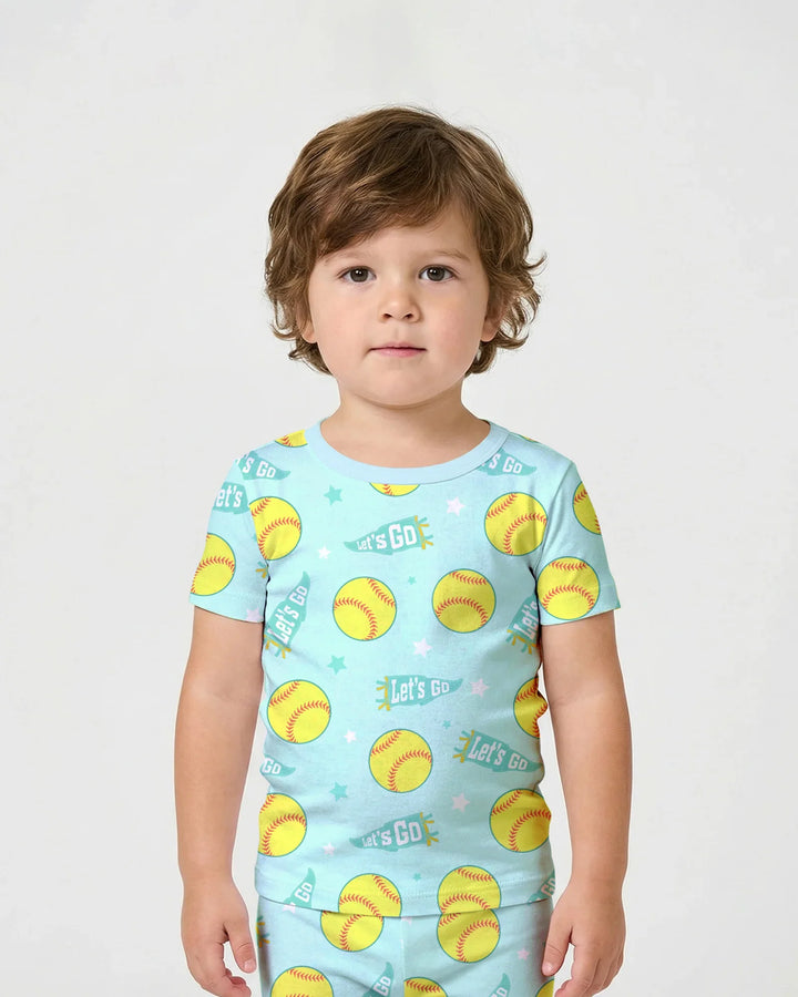 Softball Lovers Bamboo Two Piece Short Sleeve Shorts Pajama Set